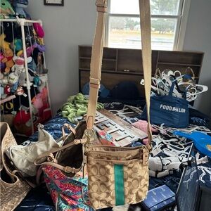 Coach Tan and Teal Crossbody Bag